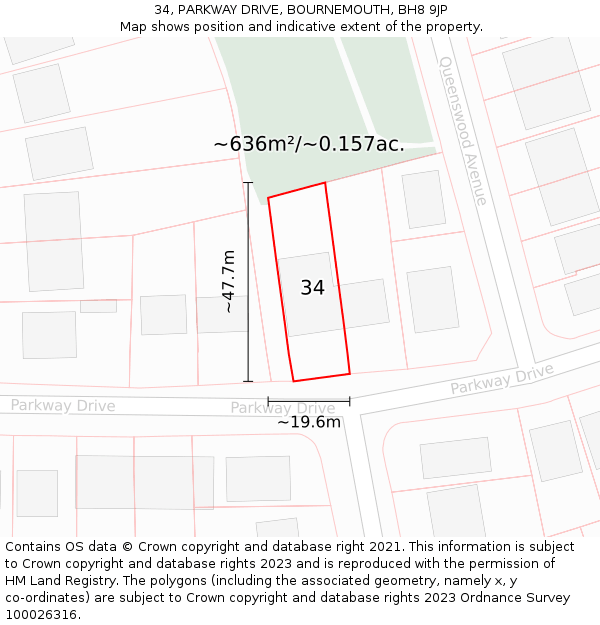 34, PARKWAY DRIVE, BOURNEMOUTH, BH8 9JP: Plot and title map