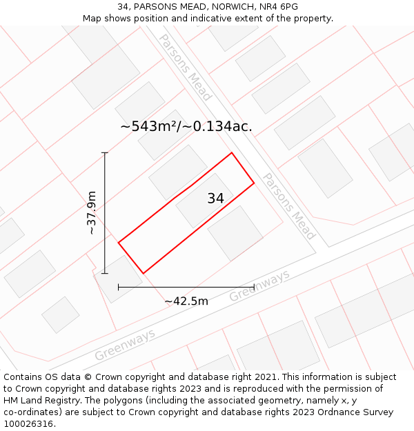 34, PARSONS MEAD, NORWICH, NR4 6PG: Plot and title map