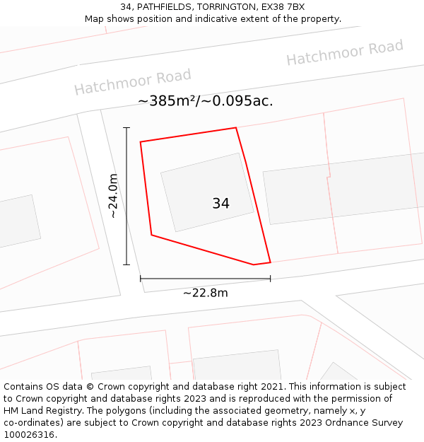 34, PATHFIELDS, TORRINGTON, EX38 7BX: Plot and title map