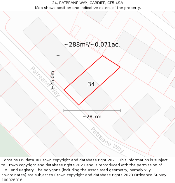 34, PATREANE WAY, CARDIFF, CF5 4SA: Plot and title map
