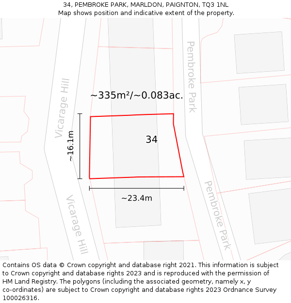 34, PEMBROKE PARK, MARLDON, PAIGNTON, TQ3 1NL: Plot and title map
