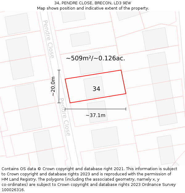 34, PENDRE CLOSE, BRECON, LD3 9EW: Plot and title map