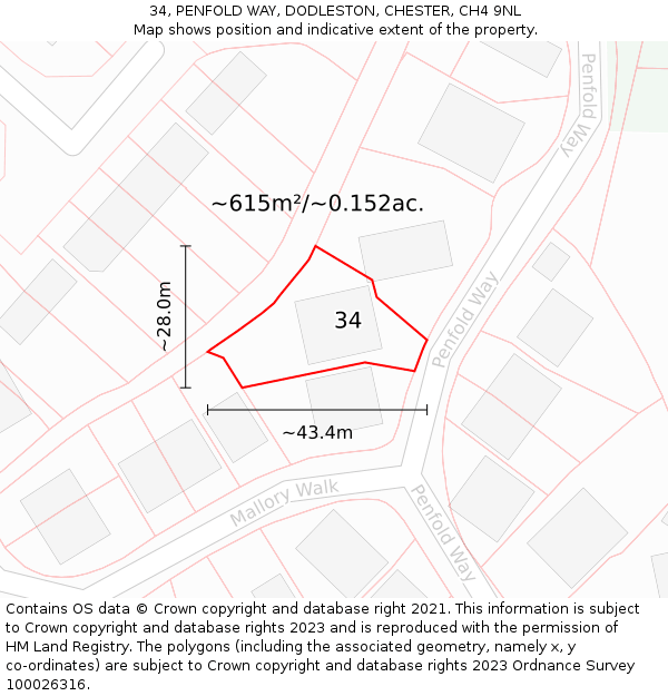 34, PENFOLD WAY, DODLESTON, CHESTER, CH4 9NL: Plot and title map