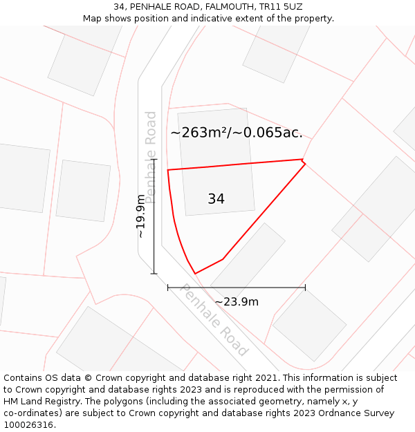 34, PENHALE ROAD, FALMOUTH, TR11 5UZ: Plot and title map