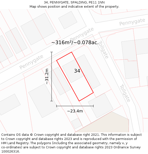 34, PENNYGATE, SPALDING, PE11 1NN: Plot and title map