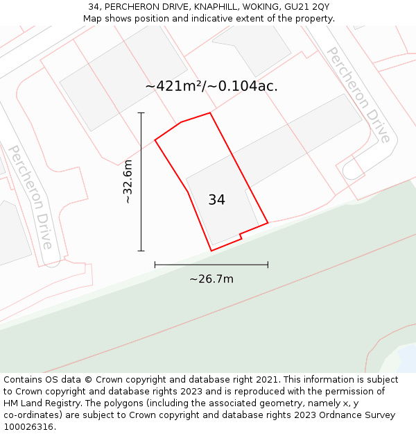 34, PERCHERON DRIVE, KNAPHILL, WOKING, GU21 2QY: Plot and title map