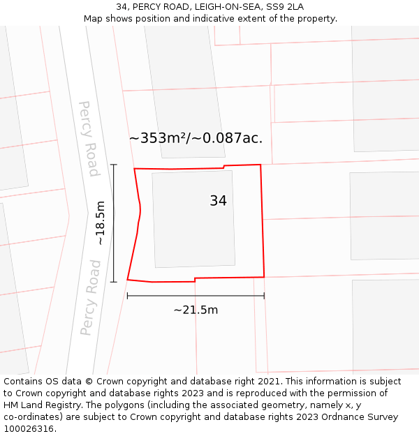 34, PERCY ROAD, LEIGH-ON-SEA, SS9 2LA: Plot and title map