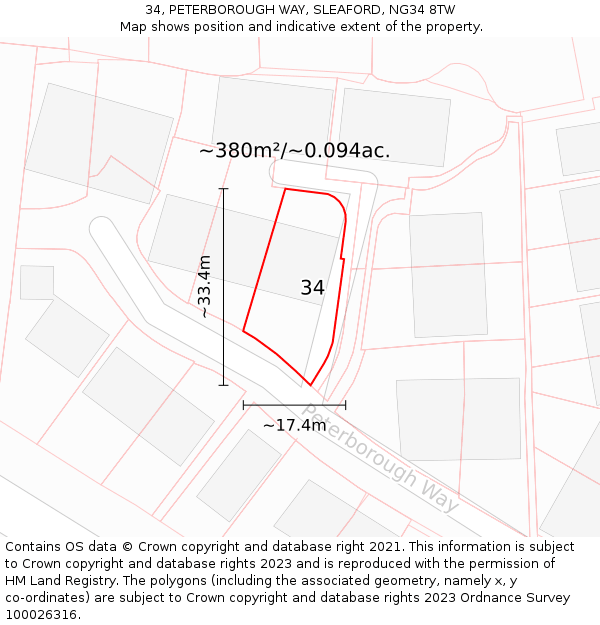 34, PETERBOROUGH WAY, SLEAFORD, NG34 8TW: Plot and title map