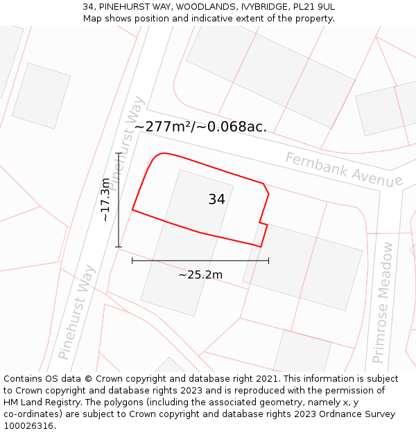 34, PINEHURST WAY, WOODLANDS, IVYBRIDGE, PL21 9UL: Plot and title map