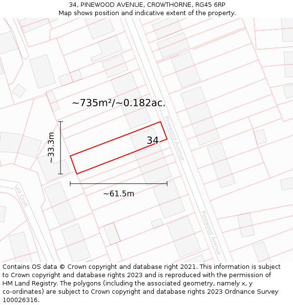 34, PINEWOOD AVENUE, CROWTHORNE, RG45 6RP: Plot and title map