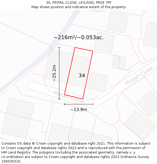 34, PINTAIL CLOSE, LEYLAND, PR26 7RY: Plot and title map