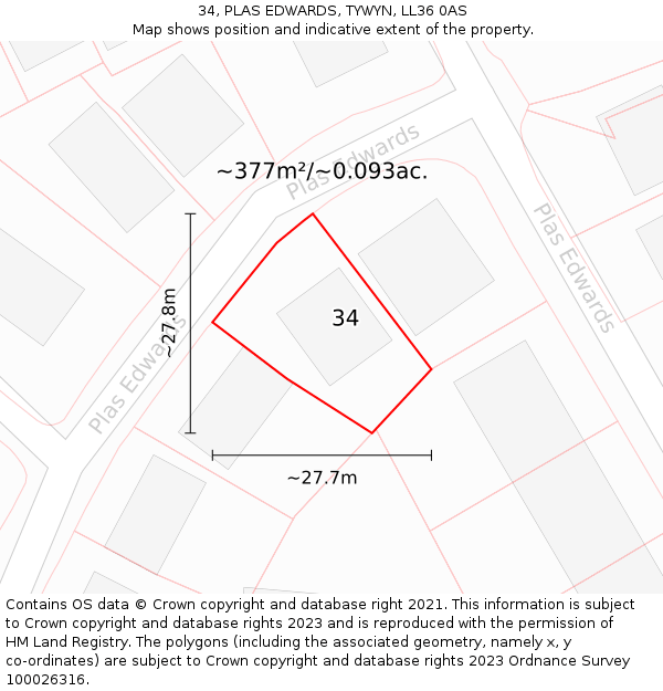34, PLAS EDWARDS, TYWYN, LL36 0AS: Plot and title map