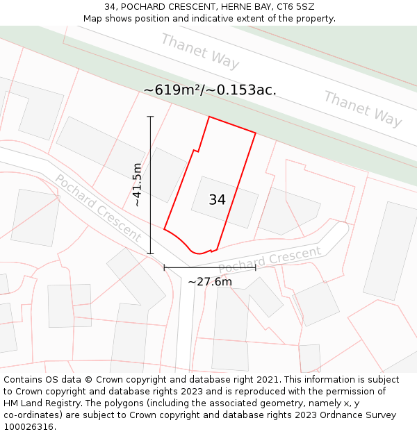 34, POCHARD CRESCENT, HERNE BAY, CT6 5SZ: Plot and title map