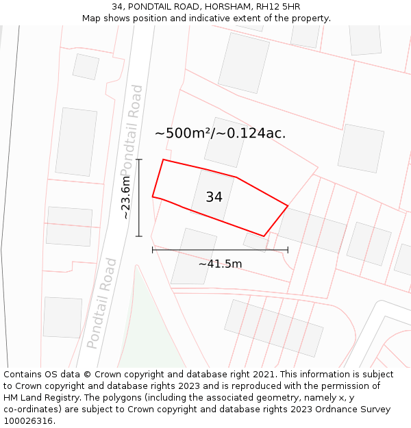 34, PONDTAIL ROAD, HORSHAM, RH12 5HR: Plot and title map