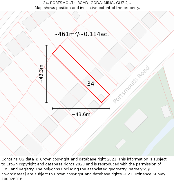 34, PORTSMOUTH ROAD, GODALMING, GU7 2JU: Plot and title map