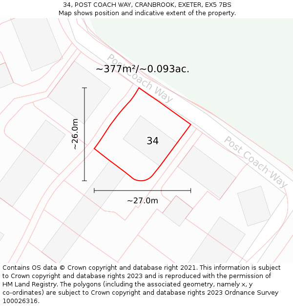 34, POST COACH WAY, CRANBROOK, EXETER, EX5 7BS: Plot and title map