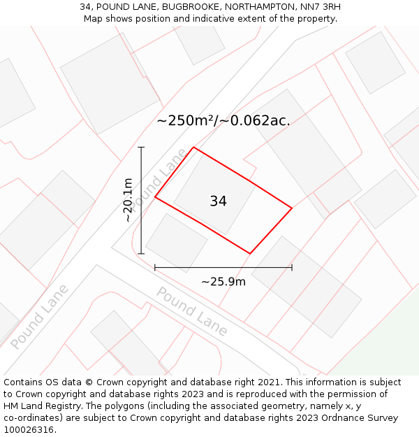 34, POUND LANE, BUGBROOKE, NORTHAMPTON, NN7 3RH: Plot and title map