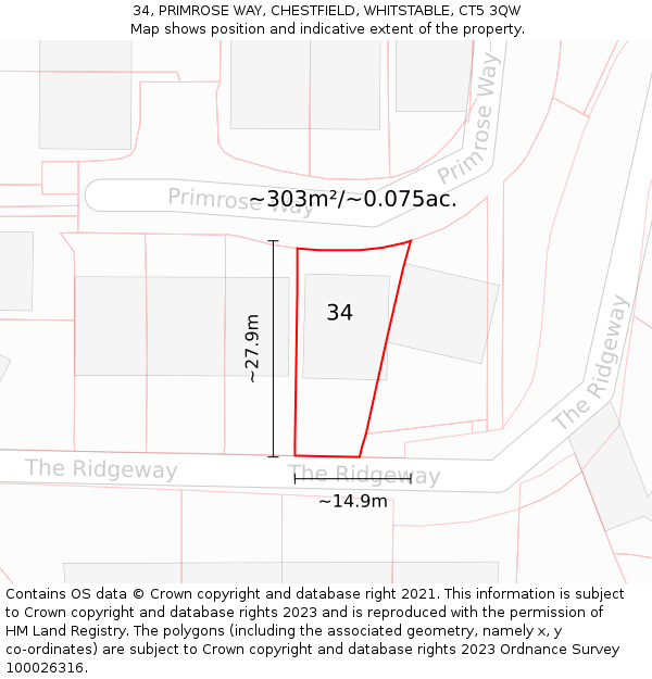 34, PRIMROSE WAY, CHESTFIELD, WHITSTABLE, CT5 3QW: Plot and title map