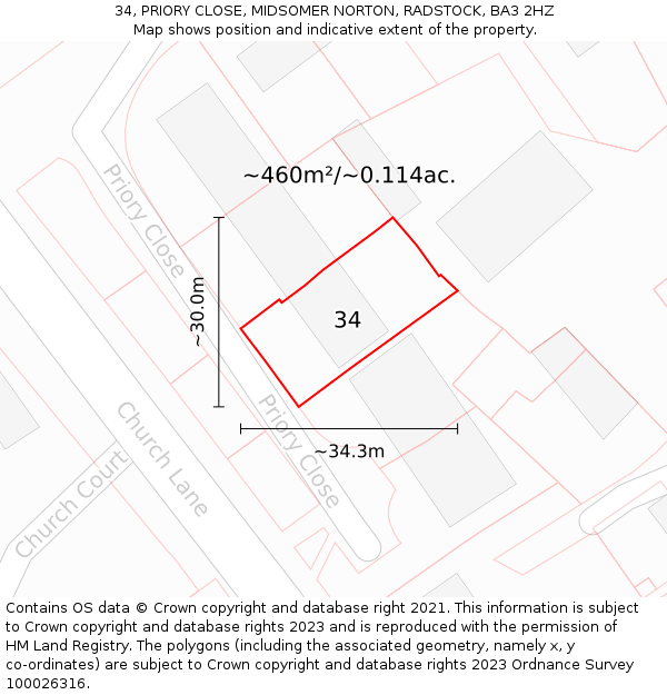 34, PRIORY CLOSE, MIDSOMER NORTON, RADSTOCK, BA3 2HZ: Plot and title map