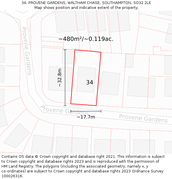 34, PROVENE GARDENS, WALTHAM CHASE, SOUTHAMPTON, SO32 2LE: Plot and title map