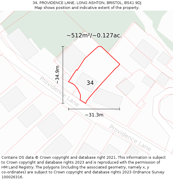 34, PROVIDENCE LANE, LONG ASHTON, BRISTOL, BS41 9DJ: Plot and title map
