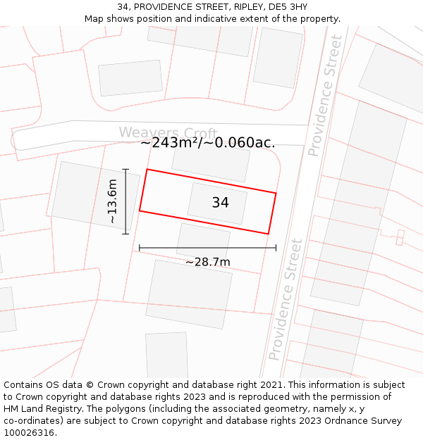 34, PROVIDENCE STREET, RIPLEY, DE5 3HY: Plot and title map