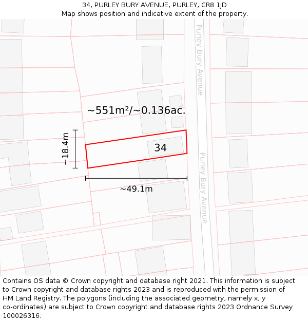 34, PURLEY BURY AVENUE, PURLEY, CR8 1JD: Plot and title map