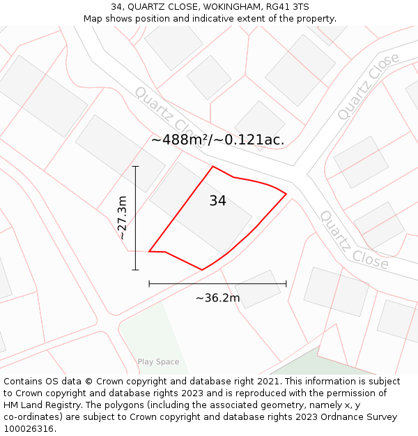34, QUARTZ CLOSE, WOKINGHAM, RG41 3TS: Plot and title map
