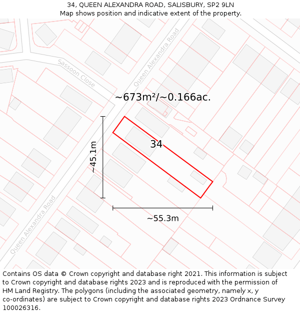 34, QUEEN ALEXANDRA ROAD, SALISBURY, SP2 9LN: Plot and title map