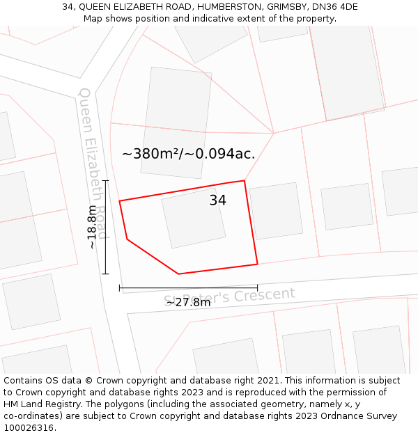34, QUEEN ELIZABETH ROAD, HUMBERSTON, GRIMSBY, DN36 4DE: Plot and title map