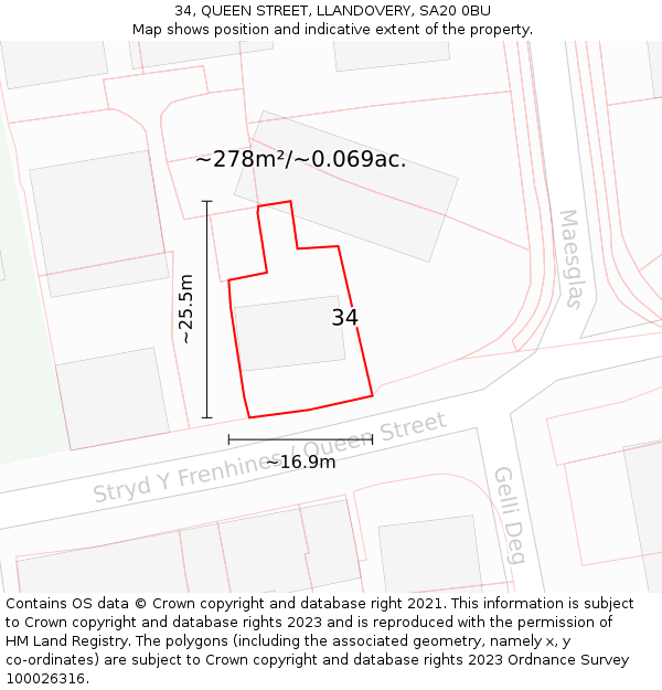 34, QUEEN STREET, LLANDOVERY, SA20 0BU: Plot and title map