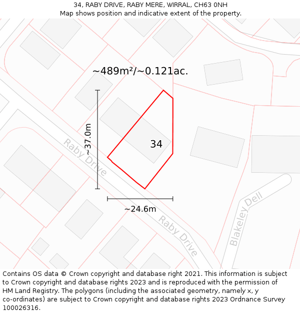 34, RABY DRIVE, RABY MERE, WIRRAL, CH63 0NH: Plot and title map