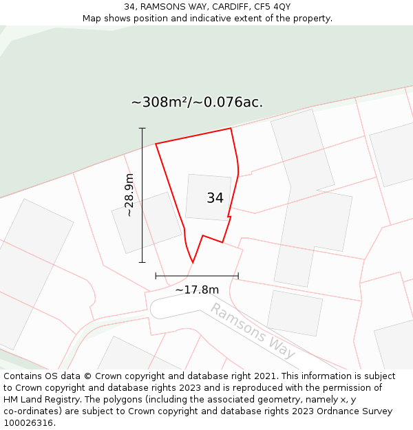 34, RAMSONS WAY, CARDIFF, CF5 4QY: Plot and title map