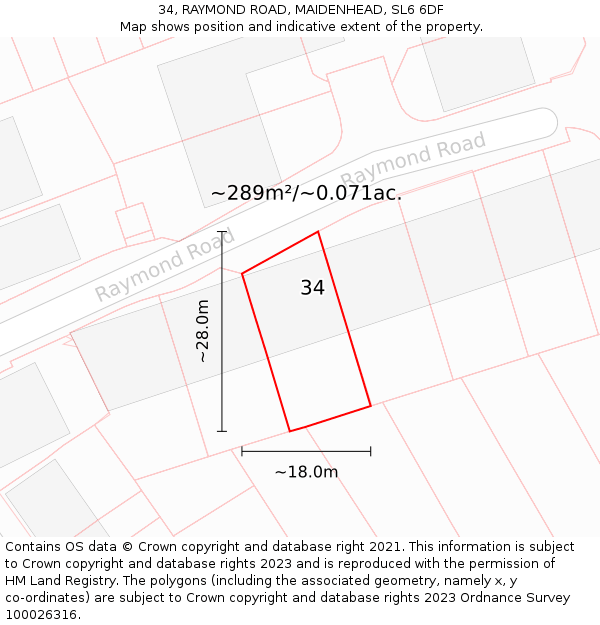 34, RAYMOND ROAD, MAIDENHEAD, SL6 6DF: Plot and title map