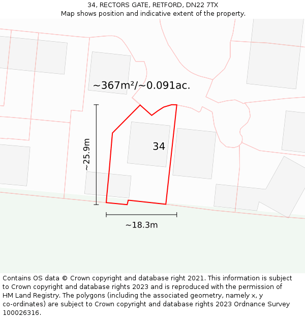 34, RECTORS GATE, RETFORD, DN22 7TX: Plot and title map