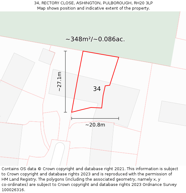 34, RECTORY CLOSE, ASHINGTON, PULBOROUGH, RH20 3LP: Plot and title map