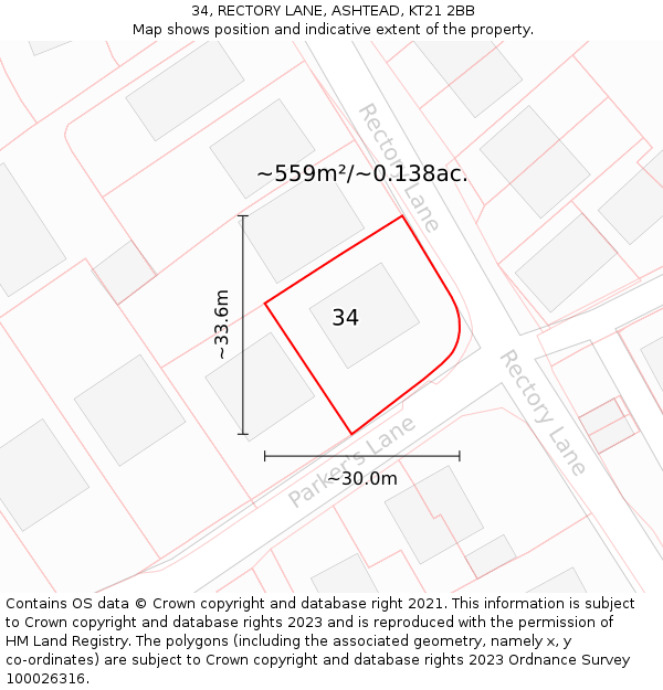 34, RECTORY LANE, ASHTEAD, KT21 2BB: Plot and title map