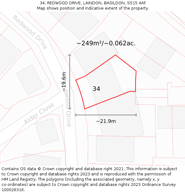 34, REDWOOD DRIVE, LAINDON, BASILDON, SS15 4AF: Plot and title map