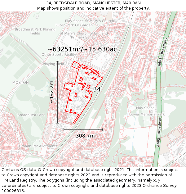 34, REEDSDALE ROAD, MANCHESTER, M40 0AN: Plot and title map