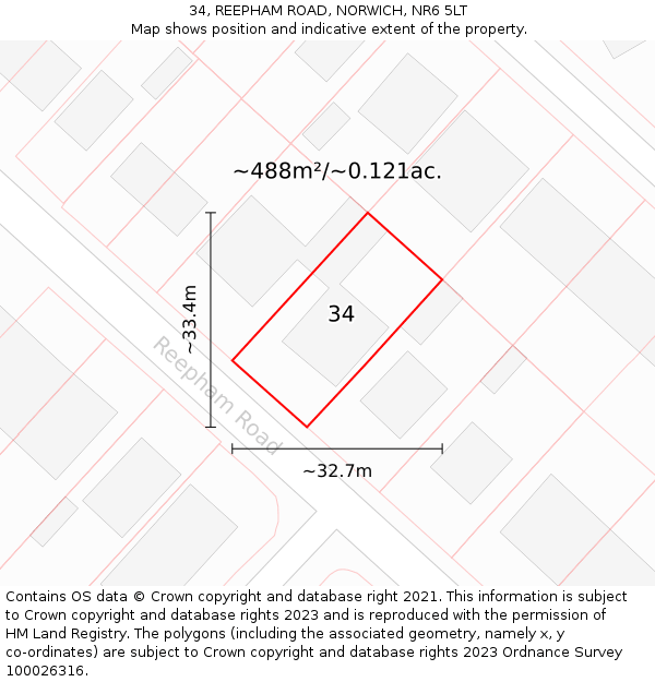 34, REEPHAM ROAD, NORWICH, NR6 5LT: Plot and title map