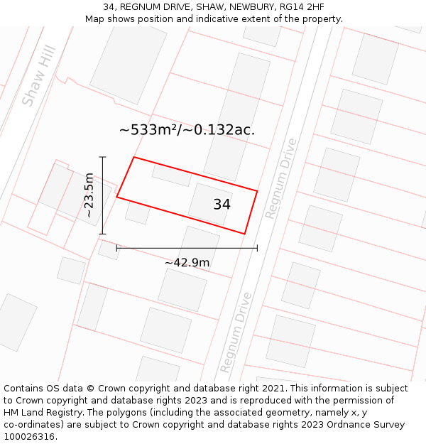 34, REGNUM DRIVE, SHAW, NEWBURY, RG14 2HF: Plot and title map