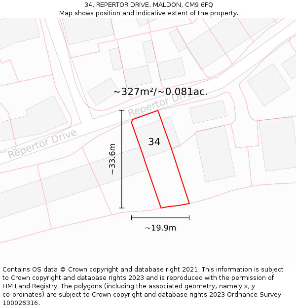 34, REPERTOR DRIVE, MALDON, CM9 6FQ: Plot and title map
