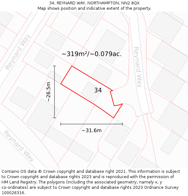 34, REYNARD WAY, NORTHAMPTON, NN2 8QX: Plot and title map