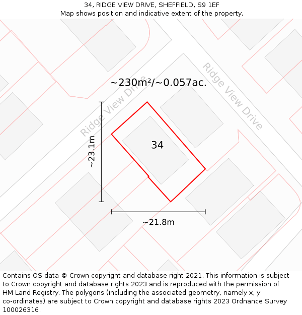 34, RIDGE VIEW DRIVE, SHEFFIELD, S9 1EF: Plot and title map