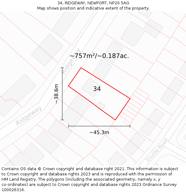 34, RIDGEWAY, NEWPORT, NP20 5AG: Plot and title map