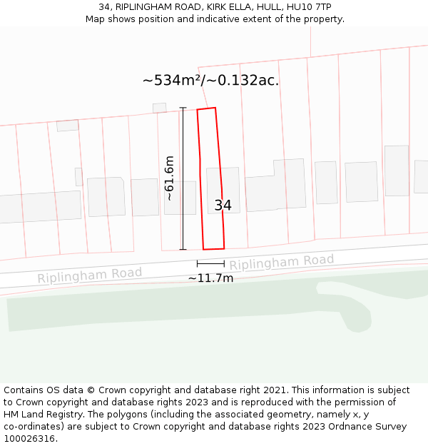34, RIPLINGHAM ROAD, KIRK ELLA, HULL, HU10 7TP: Plot and title map