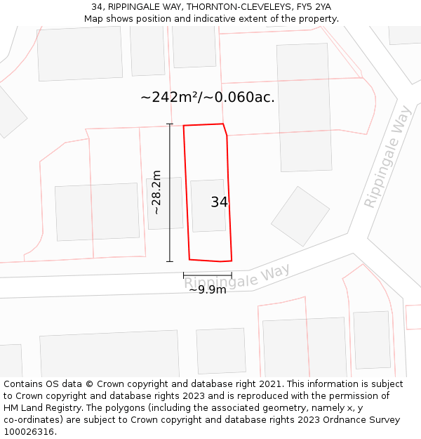 34, RIPPINGALE WAY, THORNTON-CLEVELEYS, FY5 2YA: Plot and title map