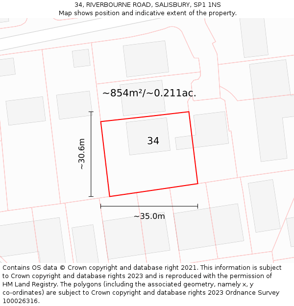34, RIVERBOURNE ROAD, SALISBURY, SP1 1NS: Plot and title map