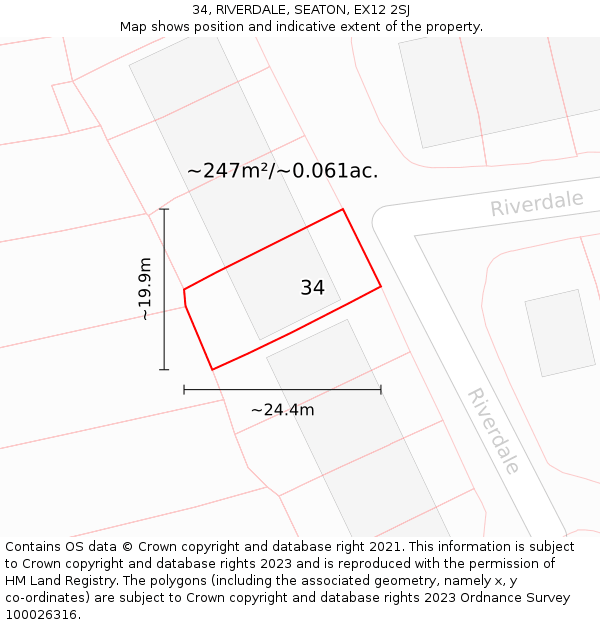 34, RIVERDALE, SEATON, EX12 2SJ: Plot and title map
