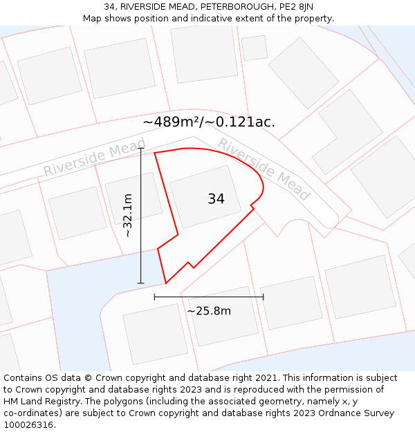 34, RIVERSIDE MEAD, PETERBOROUGH, PE2 8JN: Plot and title map